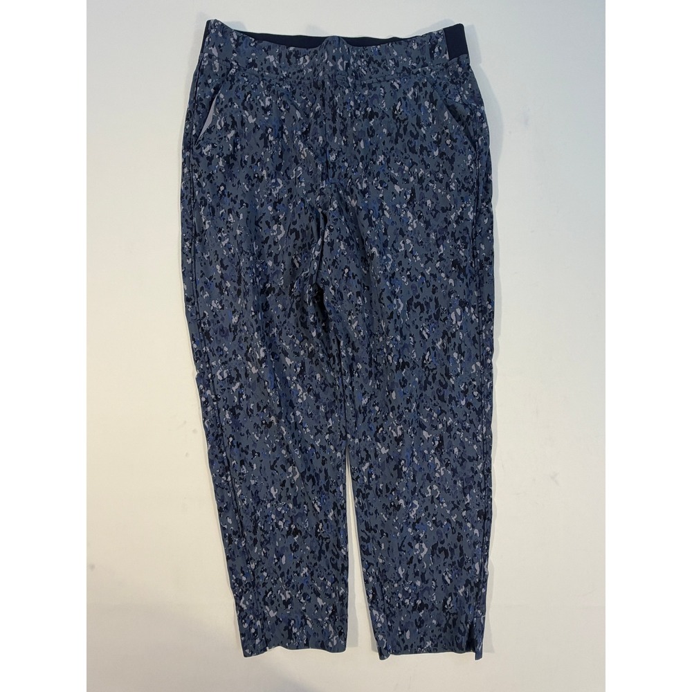 Athleta Trekkie North Joggers Women 12 Blue Camo Excellent Tapered Hiking Pants